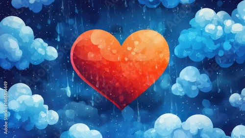 Vibrant heart amidst rainy blue clouds capturing emotional turmoil on blue monday, the saddest day of the year