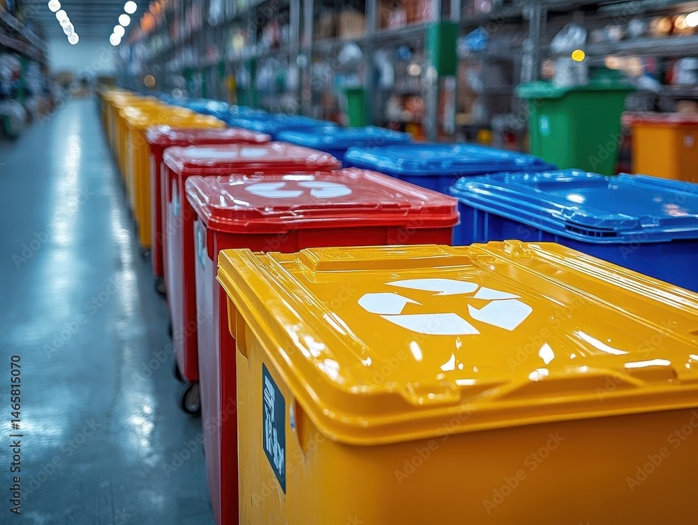 A wideangle view of returns and recycling stations in a logistics center, Reverse Logistics, Organized and sustainable