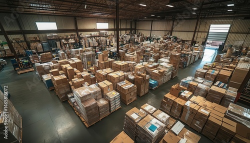 Obraz na płótnie A wideangle view of orders being packed and placed on pallets, Packing Area, Organized and active w salonie