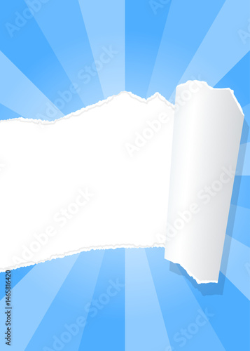 サンバーストと破れた紙の背景素材、フレーム、縦向き