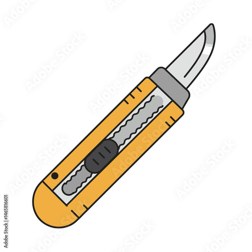 Utility Knife Illustration, Bright Yellow. Tool, cutting, DIY, repair. Design element, illustration, articles