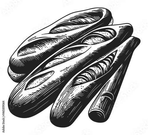 Detailed Vector Illustration of Various Baked Bread Products in Art Style