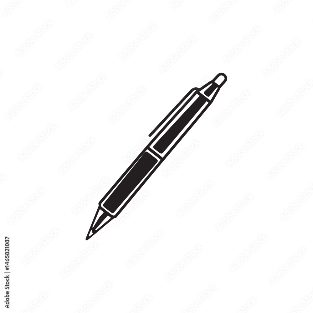 A black outline of a mechanical pencil lies on white background, isolated A black outline of a mechanical pencil lies on white background, isolated