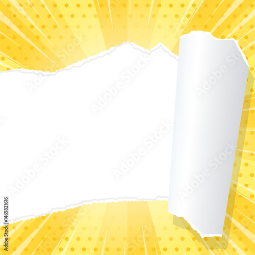 サンバーストと破れた紙の背景素材、集中線のエフェクト、ドットのパターン、フレーム、正方形サイズ