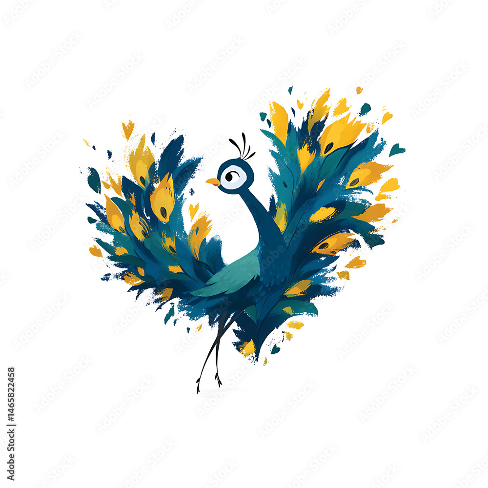Obraz premium Stylized Peacock with Vibrant Feathers, presenting a modern and colorful avian illustration.