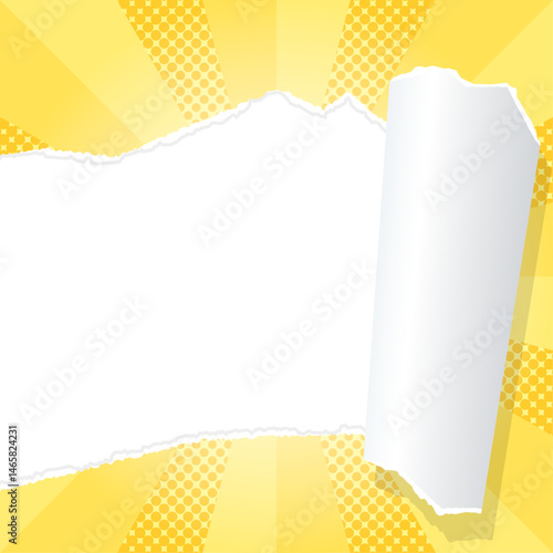 サンバーストと破れた紙の背景素材、ハーフトーンのドット、フレーム、正方形サイズ
