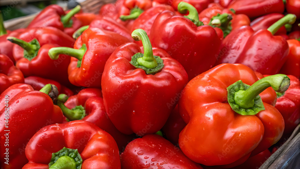 Fresh and Juicy Red Bell Peppers in a Tight Composition Fresh and Juicy Red Bell Peppers in a Tight Composition