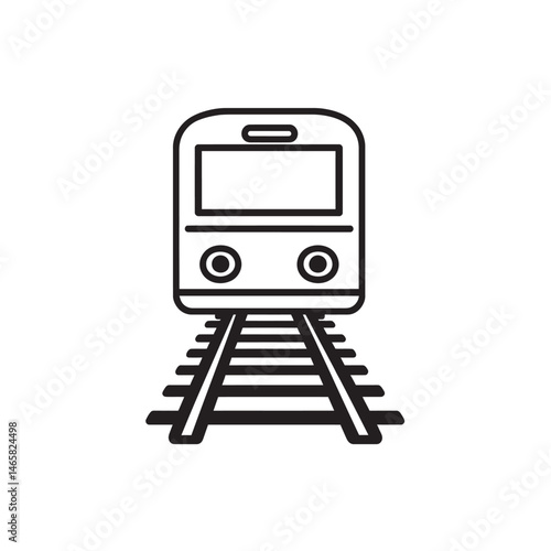 A minimalist train icon on black railway tracks offers transportation solutions with transparency