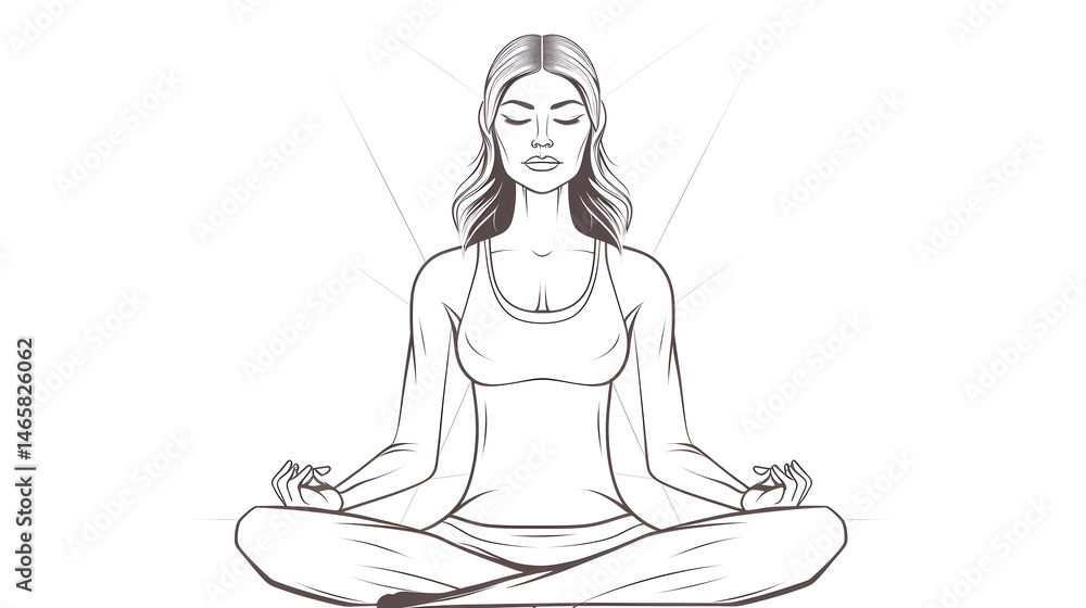 Professional continuous line art vector illustration of a yoga girl for design projects Professional continuous line art vector illustration of a yoga girl for design projects
