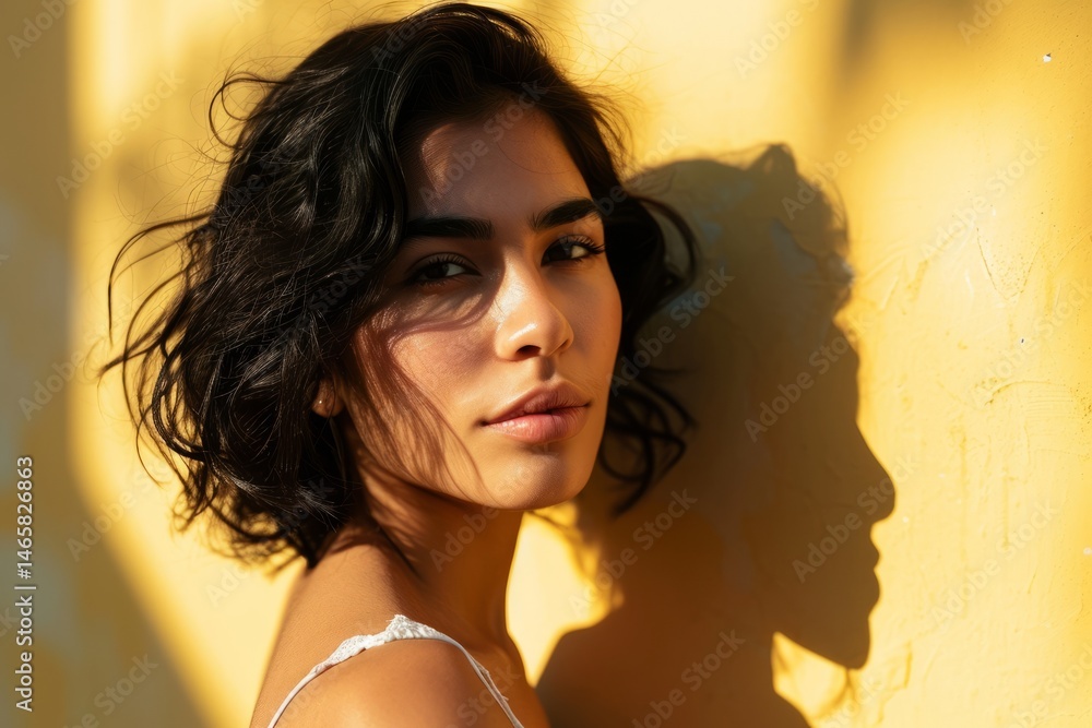 Portrait of a beautiful young woman with makeup in fashion clothes.