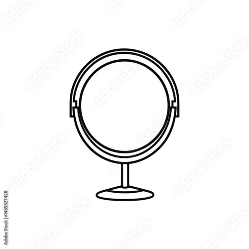 A simple illustration shows a round vanity mirror with a stand in outline