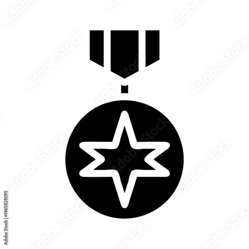 A symbolic black and white image of a stylized award medal with geometric star