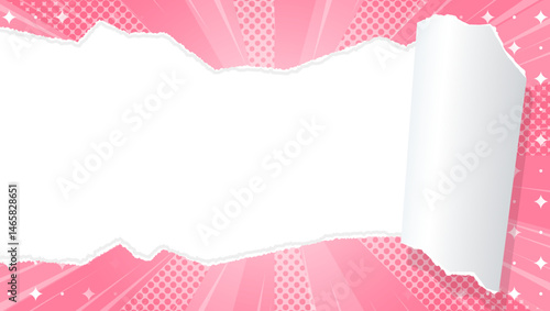 サンバーストと破れた紙の背景素材、ハーフトーンのドット、キラキラのパターン、集中線