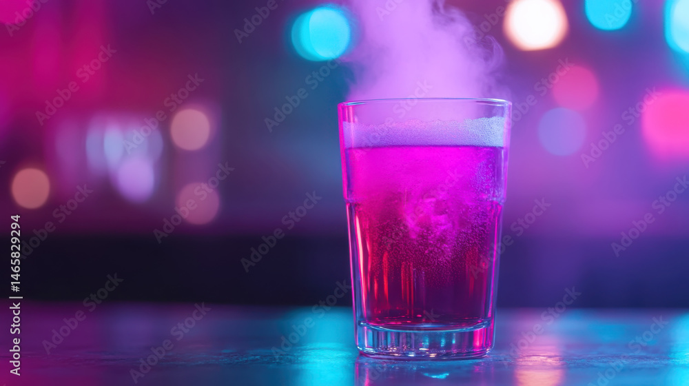 Futuristic soda float in retro diner setting with neon lights Futuristic soda float in retro diner setting with neon lights