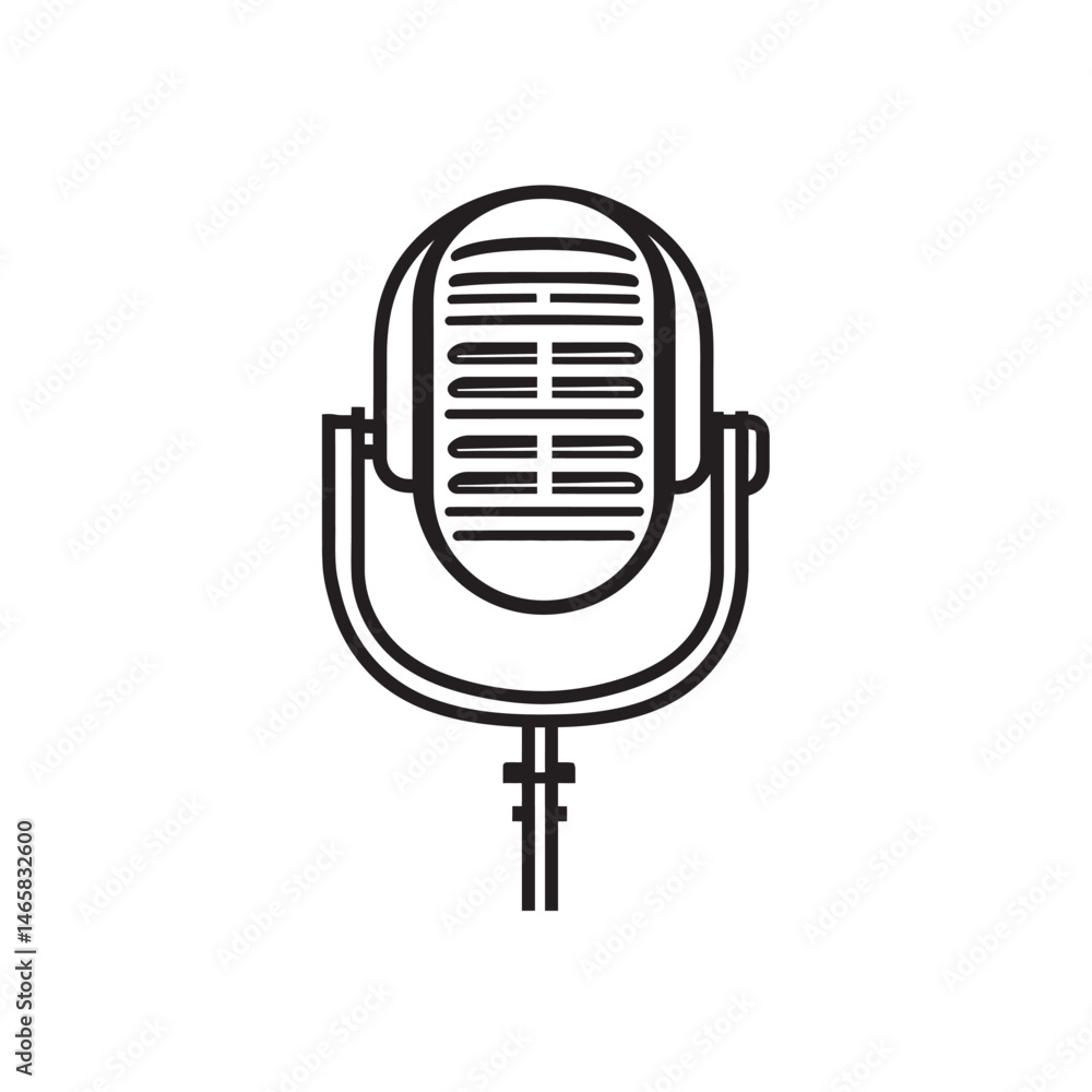 Fototapeta premium An artistic black and white line drawing depicts a classic retro microphone