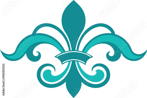 Elegant teal fleur de lis design on transparent background for various design applications