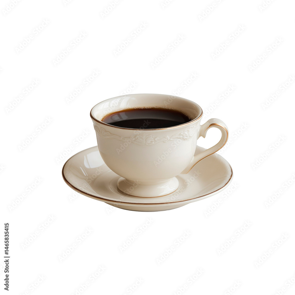 Elegant Cup of Black Coffee on Saucer Elegant Cup of Black Coffee on Saucer