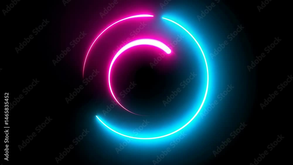 Neon blue and pink circles glowing against a dark background Neon blue and pink circles glowing against a dark background