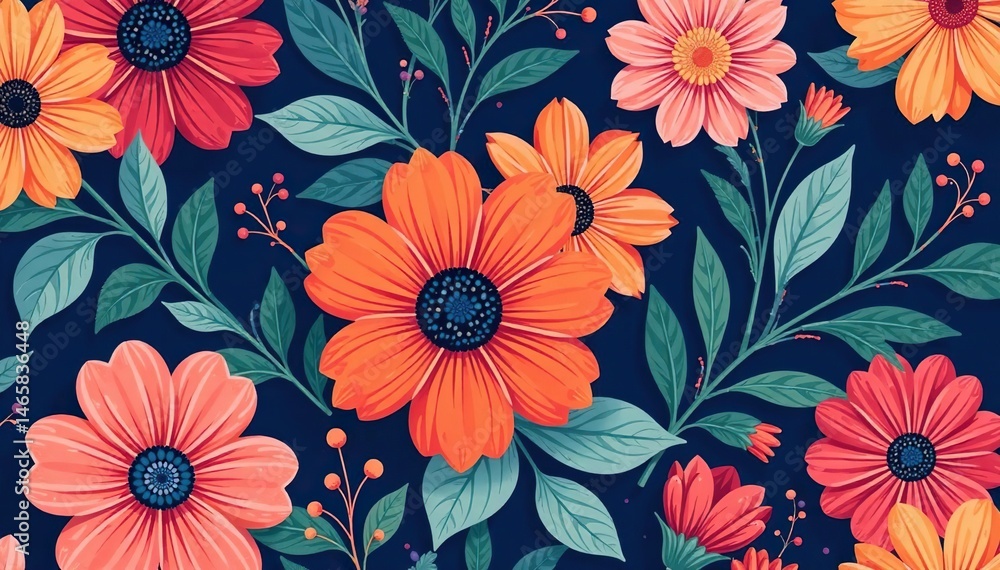 Bold, vibrant floral pattern for eye-catching flyers , summer, design Bold, vibrant floral pattern for eye-catching flyers , summer, design