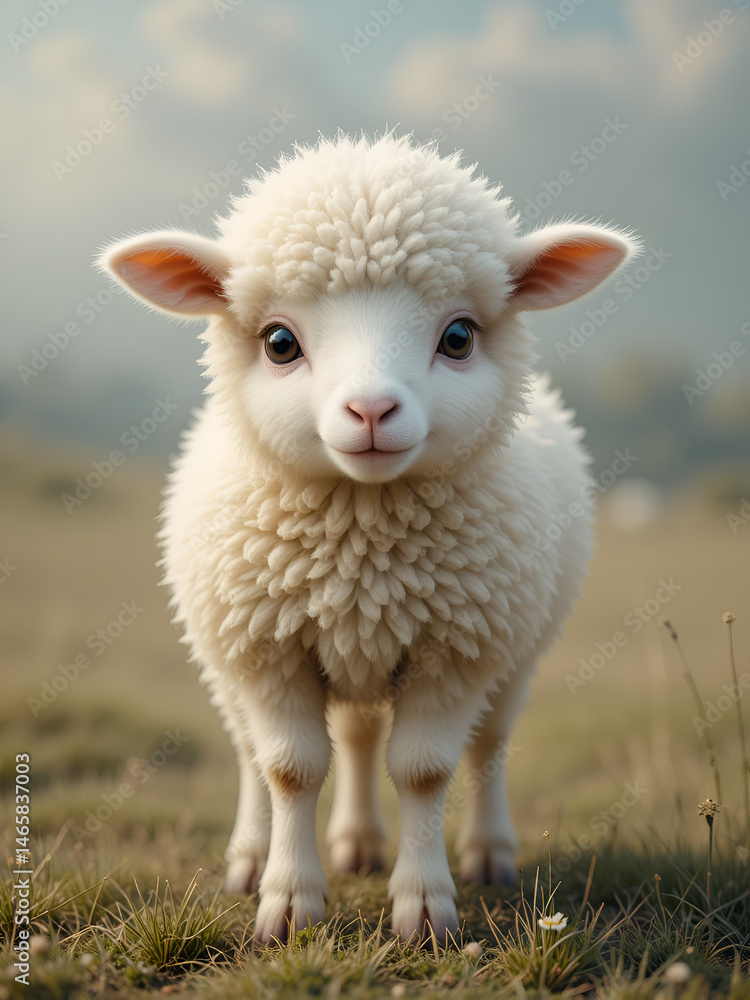Naklejka premium Fluffy sheep standing gracefully exuding calmness and innocence