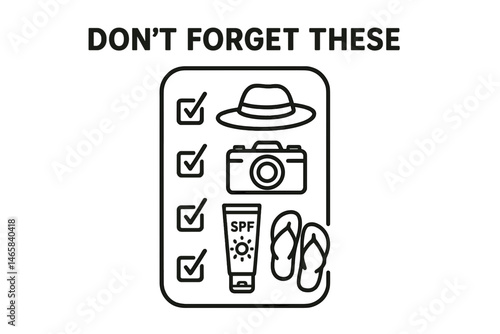 Summer Travel Checklist Items in Minimalist Style  