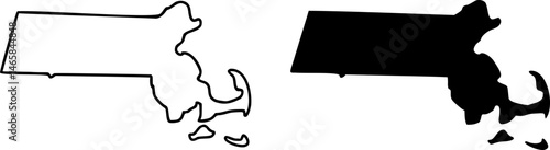 Massachusetts state border map outline and silhouette vector graphic isolated image	