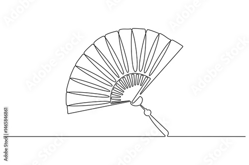Continuous one line drawing of Hand fan. Single line drawing illustration of Chinese and Japanese paper folding fan. Chinese souvenir concept vector art. Doodle line illustration.