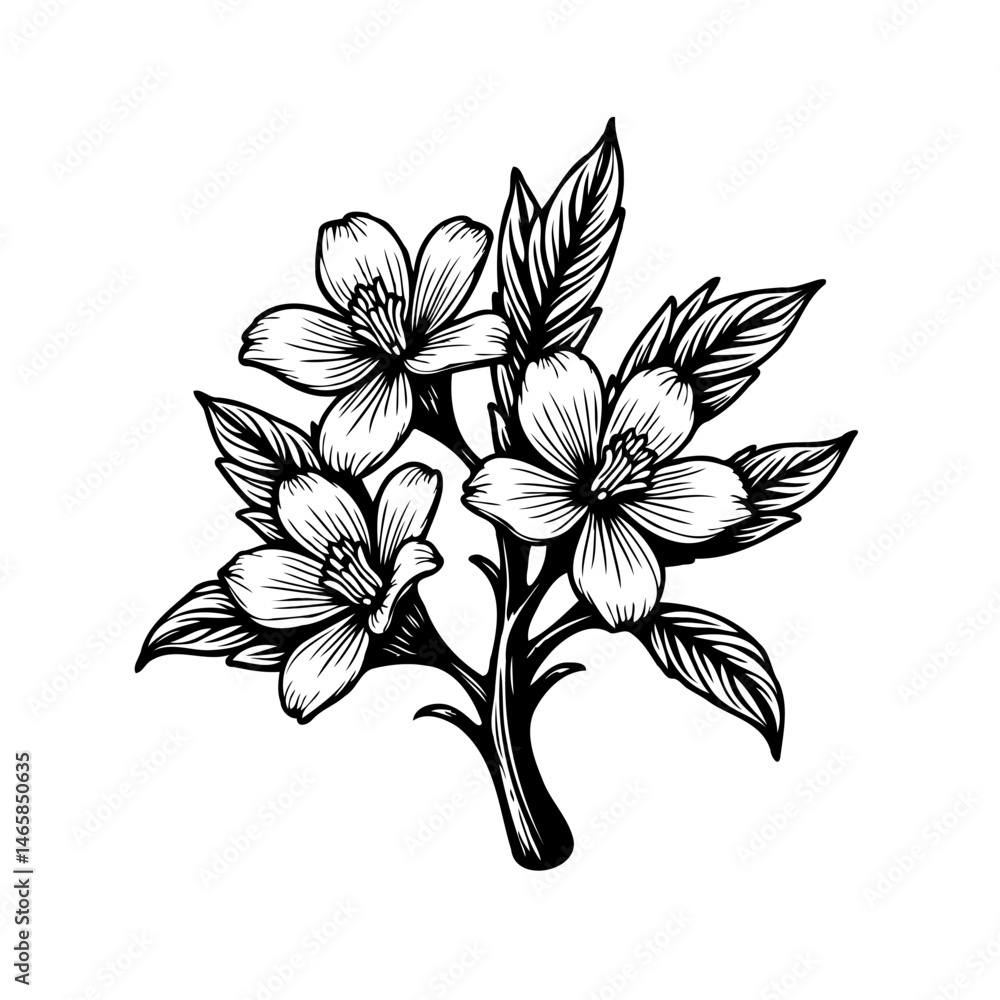 Obraz premium Delicate floral sprig drawing illustration, botanical engraved plant depiction
