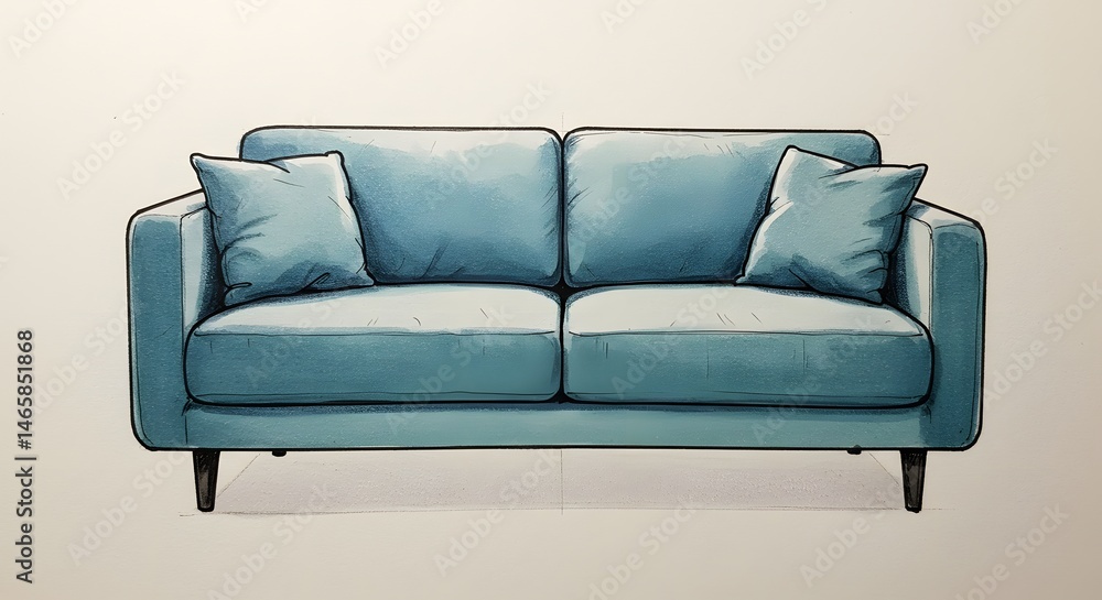Fototapeta premium Teal sofa drawing illustration