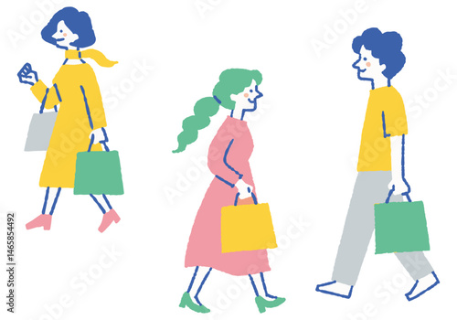 People walking with paper bags_Color