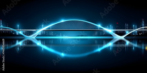 This modern architectural bridge features innovative design and stunning blue lighting, reflecting beautifully on calm waters. Ideal for themes of technology and urban aesthetics.