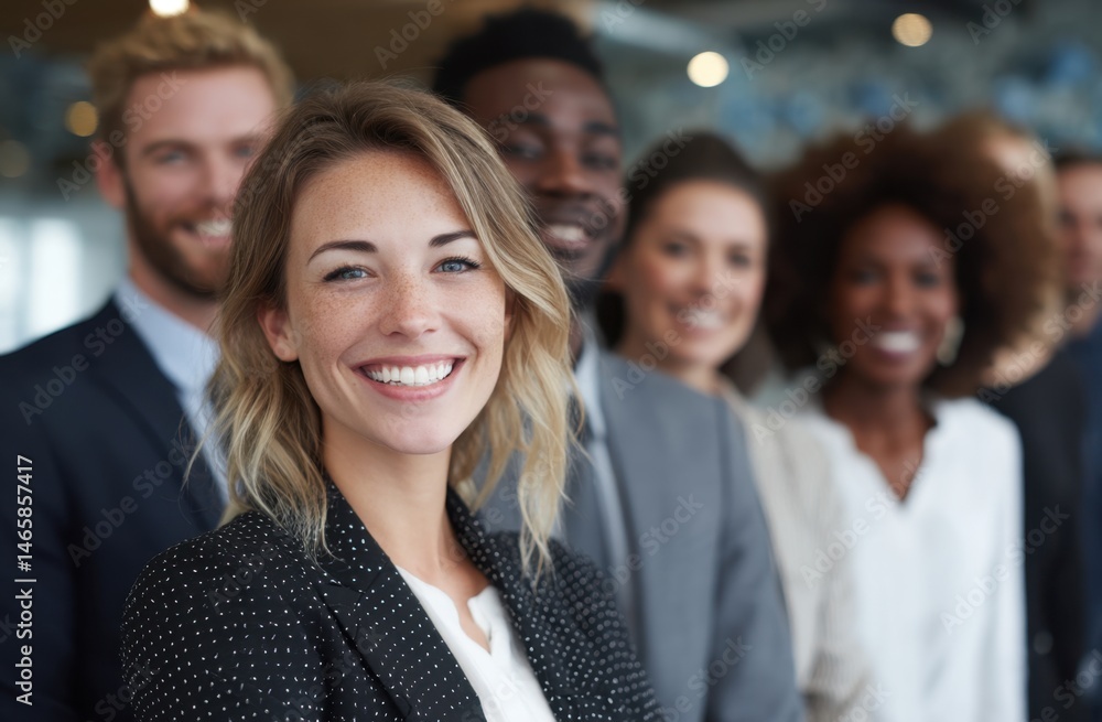 Diverse business team smiling in modern office Diverse business team smiling in modern office