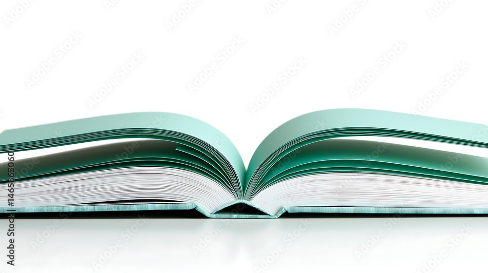 Open Teal and Green Book on White Background Open Teal and Green Book on White Background
