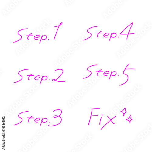 ポップでかわいい手書き風ステップと修正アイコンのセット｜シンプルで可愛いピンクのプロセス表示