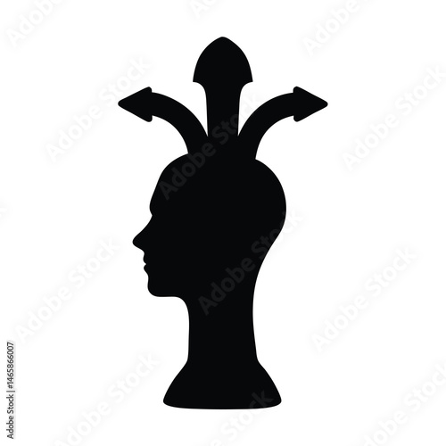 Human Head with Three Arrows Representing Multiple Choices Decisions and Directions