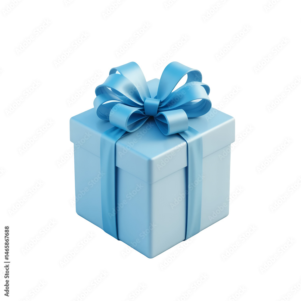 Obraz premium Light Blue Gift Box with Satin Bow and Ribbon against White Backdrop