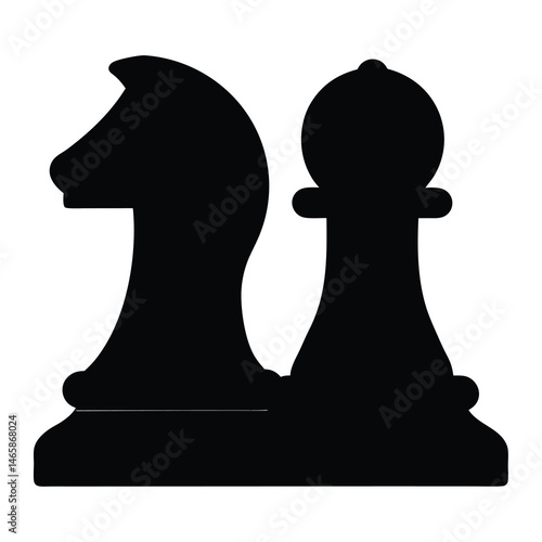Chess Knight and Pawn Piece Silhouette Illustration Black and White Strategy Game