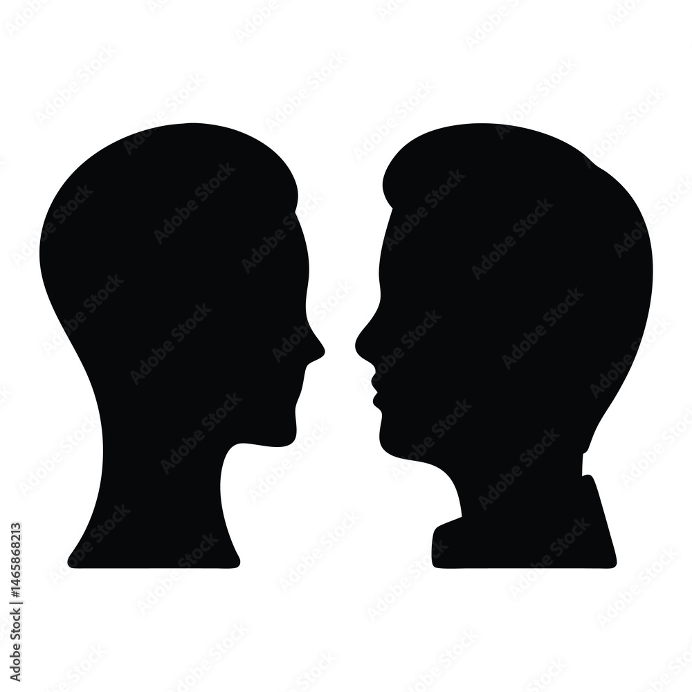Silhouette of Two Heads Facing Each Other in Profile View Showing Communication and Connection Silhouette of Two Heads Facing Each Other in Profile View Showing Communication and Connection