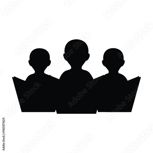 Silhouette of Three People Reading Together, Promoting Education and Collaboration