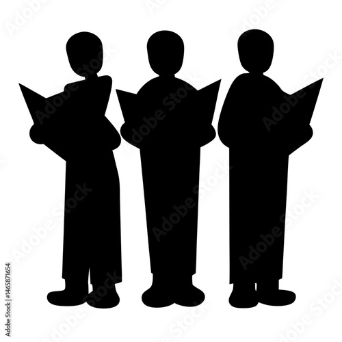 Silhouette of a Three Person Choir Singing with Sheet Music in Hand