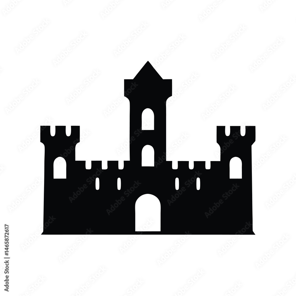 Obraz premium Simple black and white silhouette illustration of a medieval style castle