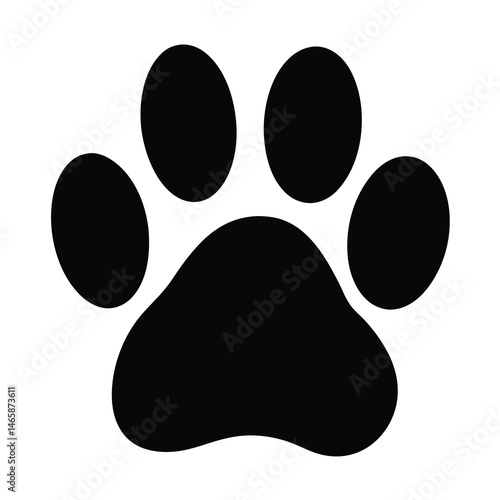 Simple and iconic black and white illustration of an animal paw print