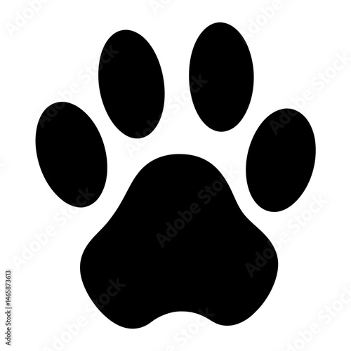 Simple and Sleek Black Paw Print on White Background Graphic Icon