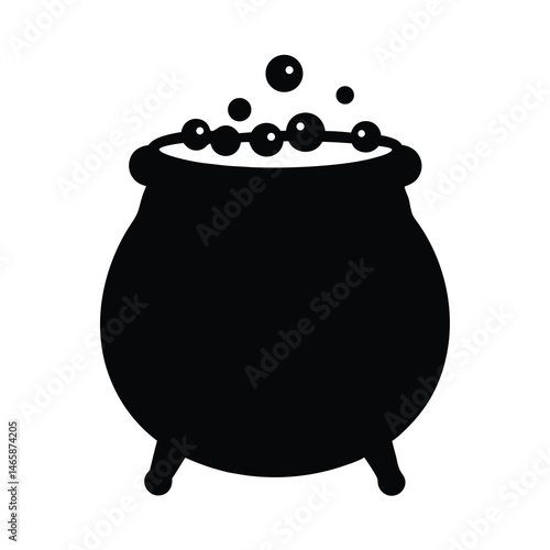 Black silhouette of a witch's cauldron with bubbles brewing potion