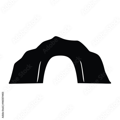 Black Silhouette of Cave Entrance with Archway for Adventure Illustration