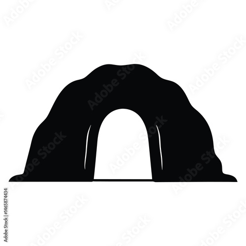 Simple vector image depicting a dark cave entrance with natural rock