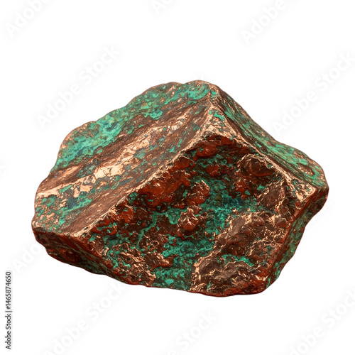 a piece of raw copper ore ranging in color from reddish to brown isolated on white