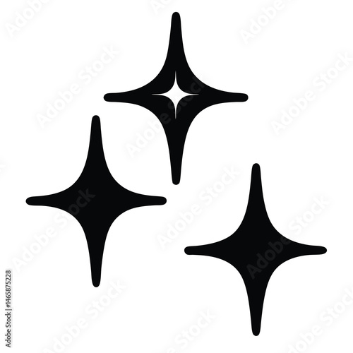 Three Black Stars with Shine Emblems Symbolizing Cleanliness and Exclusivity