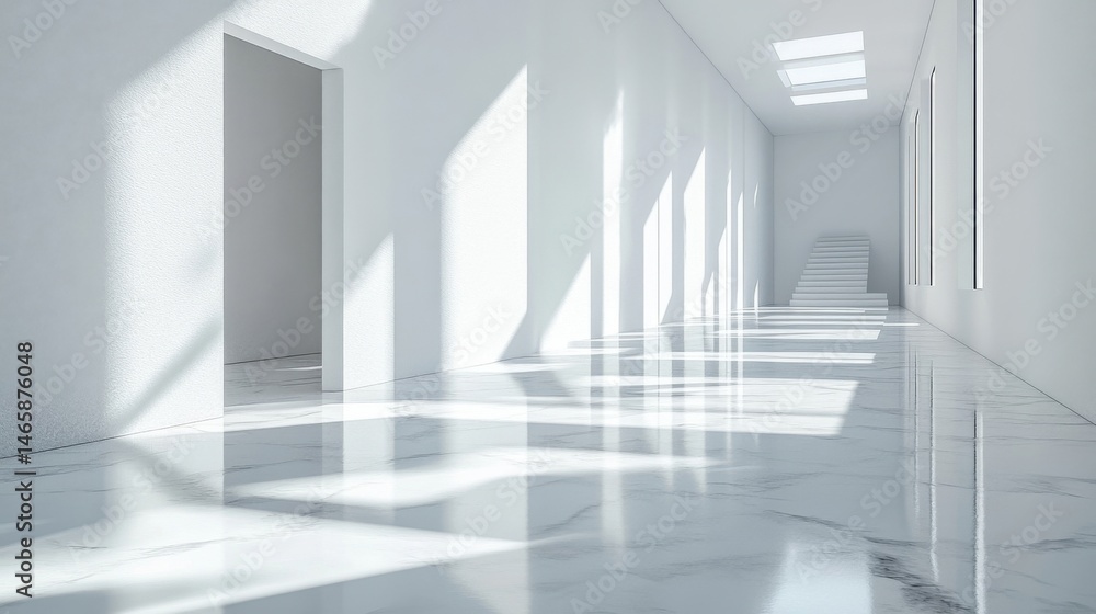 Bright Hallway in White with Sunlight and Minimalist Interior Design Bright Hallway in White with Sunlight and Minimalist Interior Design