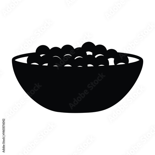 Simple black silhouette illustration of a bowl full of round objects, maybe fruit